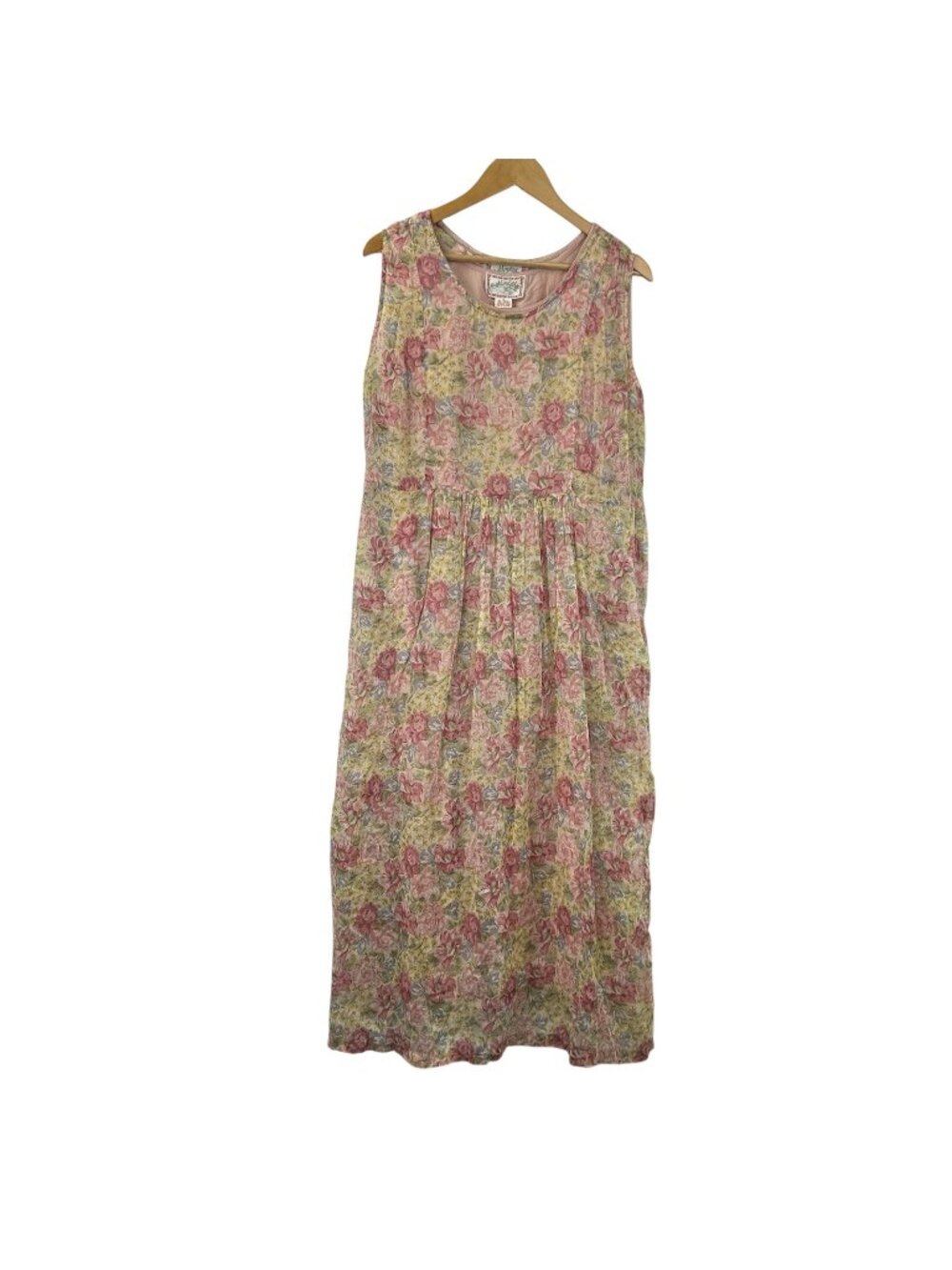 VTG 90s Pudding Shop Sleeveless Maxi Dress Size 4 Floral Tie Back Cottagecore